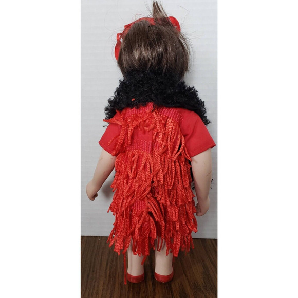 Dark Haired Girl in Red Flapper Dress and Pearls 12 Inch Porcelain Doll - Picture 2 of 7